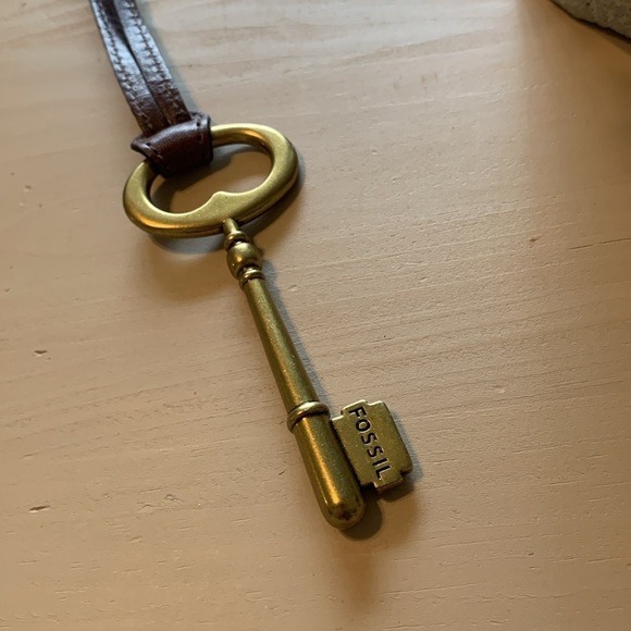 Fossil Large Lock Key Fob Purse Charm large gold leather brown - Picture 7 of 8